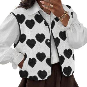 Womens Vests Outerwear Sherpa Fleece Jacket Fall Winter Heart Jacker Vest with P